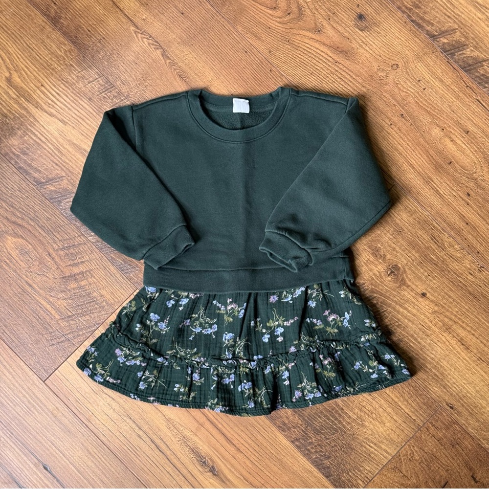 GAP Dark Green Floral Sweatshirt Dress